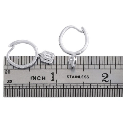 Pre-owned Jfl Diamonds & Timepieces 14k White Gold Emerald Solitaire Diamond Drop Hoop Dangler Earrings 1/2 Ct.