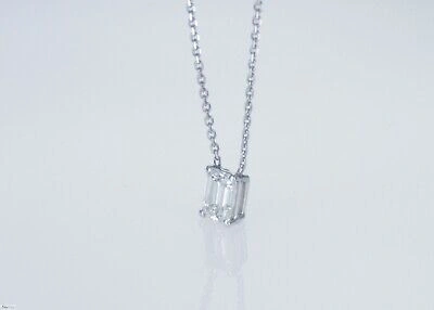 Pre-owned Kgm Diamonds Emerald Diamond Pendant Necklace 0.5-0.6ct F Vs2 Gia Solitaire 14k White Gold In White/colorless