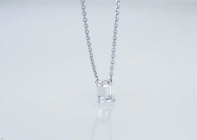 Pre-owned Kgm Diamonds Emerald Diamond Pendant Necklace 0.5-0.6ct F Vs2 Gia Solitaire 14k White Gold In White/colorless