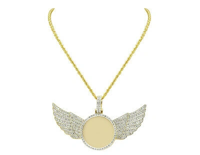 Pre-owned Jewelry Unlimited Yellow Gold Real Diamond Angel Wing Memory Frame Pendant 3.5 Ct In G-h