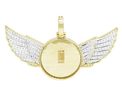 Pre-owned Jewelry Unlimited Yellow Gold Real Diamond Angel Wing Memory Frame Pendant 3.5 Ct In G-h