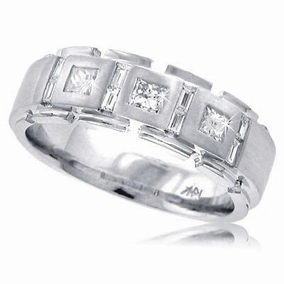 Pre-owned La 1.50 Ct Men's Princess Cut Diamond Wedding Band Ring In White Gold