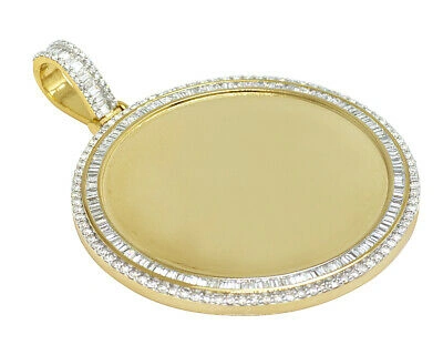 Pre-owned Memory 10k Yellow Gold  Frame Medallion Baguette Real Diamond Photo Engrave Pe...