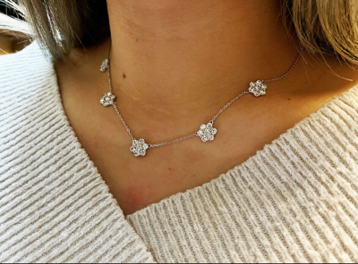 Pre-owned Morris &amp; David 4.04 Carat Diamond Cluster Flower Necklace Si 14k White Gold 18'' Chain
