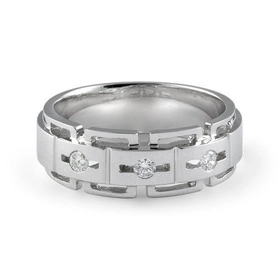 Pre-owned Gd Diamond 0.25ct Three Stone Mens Round Diamond Wedding Band Ring 950 Platinum Vvs1 8.45mm In White