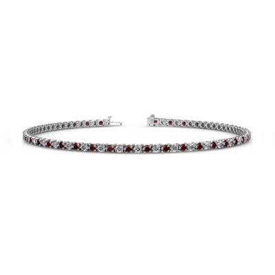 Pre-owned Trijewels Red Garnet & Diamond Womens Eternity Tennis Bracelet 2.00 Ctw 14k Gold Jp:123947