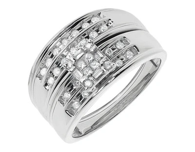 Pre-owned Jewelry Unlimited 14k White Gold Mens Ladies Round Princess Diamond Wedding Trio Ring Set 1/2 Ct