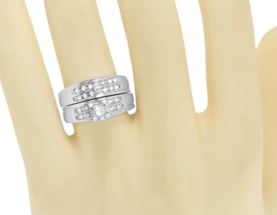 Pre-owned Jewelry Unlimited 14k White Gold Mens Ladies Round Princess Diamond Wedding Trio Ring Set 1/2 Ct