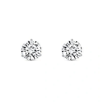 Pre-owned Shine Brite With A Diamond 2 Ct Round Lab Created Grown Diamond Earrings 14k White Gold E/vvs Martini Push In White/colorless
