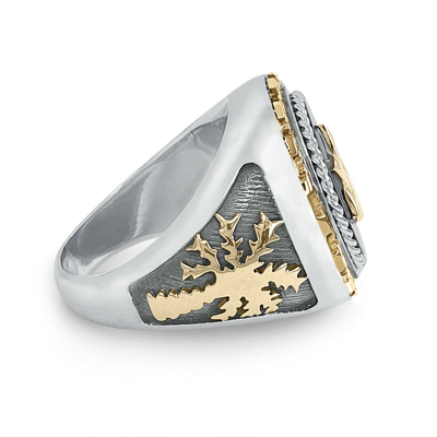 Pre-owned Handmade 925 Sterling Silver And Gold Onyx Star Of David Palm Tree Ring