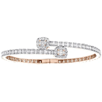 Pre-owned Jfl Diamonds & Timepieces 10k Rose Gold Baguette Diamond Bypass Bangle Unisex Halo Bracelet 8" 3.20 Ct. In White/colorless