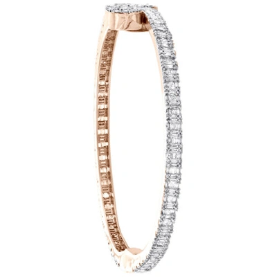 Pre-owned Jfl Diamonds & Timepieces 10k Rose Gold Baguette Diamond Bypass Bangle Unisex Halo Bracelet 8" 3.20 Ct. In White/colorless