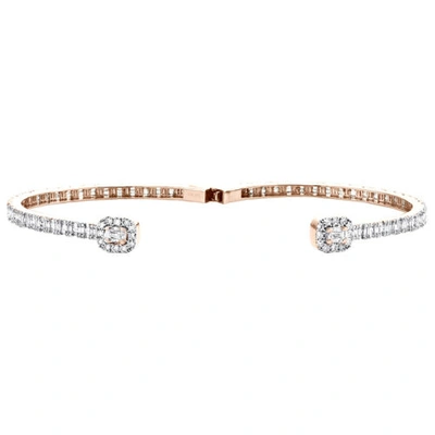 Pre-owned Jfl Diamonds & Timepieces 10k Rose Gold Baguette Diamond Bypass Bangle Unisex Halo Bracelet 8" 3.20 Ct. In White/colorless