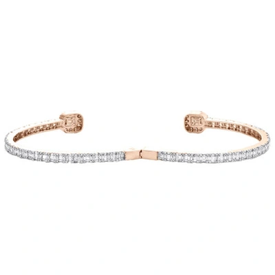 Pre-owned Jfl Diamonds & Timepieces 10k Rose Gold Baguette Diamond Bypass Bangle Unisex Halo Bracelet 8" 3.20 Ct. In White/colorless