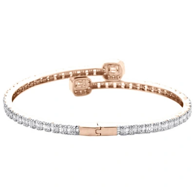 Pre-owned Jfl Diamonds & Timepieces 10k Rose Gold Baguette Diamond Bypass Bangle Unisex Halo Bracelet 8" 3.20 Ct. In White/colorless