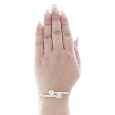 Pre-owned Jfl Diamonds & Timepieces 10k Rose Gold Baguette Diamond Bypass Bangle Unisex Halo Bracelet 8" 3.20 Ct. In White/colorless