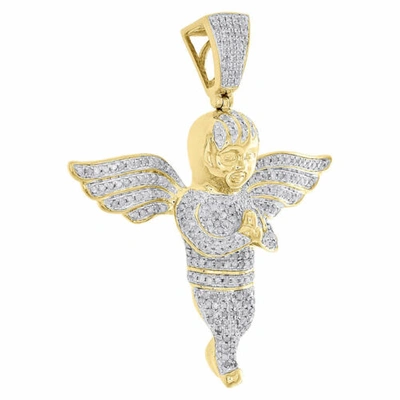 Pre-owned Jfl Diamonds & Timepieces 10k Yellow Gold Diamond Praying Hands 3d Angel Pendant 2" Pave Charm 1.50 Ct. In White
