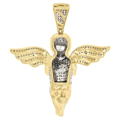 Pre-owned Jfl Diamonds & Timepieces 10k Yellow Gold Diamond Praying Hands 3d Angel Pendant 2" Pave Charm 1.50 Ct. In White