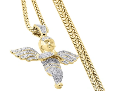 Pre-owned Jfl Diamonds & Timepieces 10k Yellow Gold Diamond Praying Hands 3d Angel Pendant 2" Pave Charm 1.50 Ct. In White
