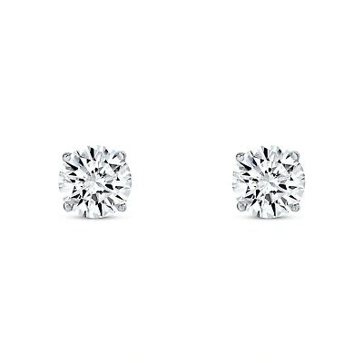 Pre-owned Shine Brite With A Diamond 2 Ct Round Labcreated Grown Diamond Earring Studs 950 Platinum G/vs Basket Screw In White/colorless