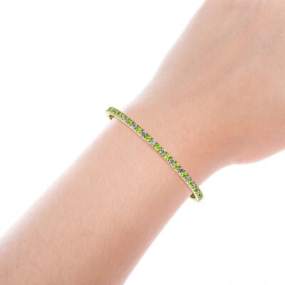 Pre-owned Trijewels Peridot And Diamond Eternity Tennis Bracelet 5.46 Ctw 14k Yellow Gold Jp:122869 In G-h