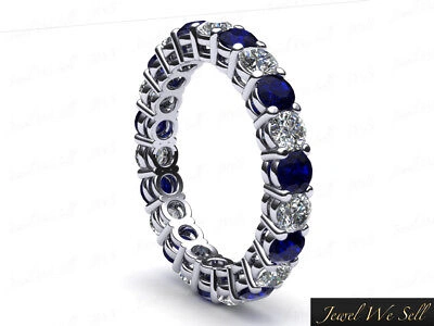 Pre-owned Jewelwesell 1.40ct Round Sapphire Diamond Gallery Eternity Band Ring 950 Platinum Aaa Si1 In F