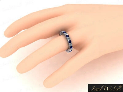 Pre-owned Jewelwesell 1.40ct Round Sapphire Diamond Gallery Eternity Band Ring 950 Platinum Aaa Si1 In F
