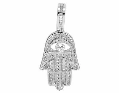 Pre-owned Jewelry Unlimited 14k White Gold Real Diamond Solitaire Evil Eye Hamsa Hand Pendant 1 1/2 Ct 1.75"
