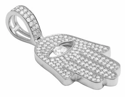 Pre-owned Jewelry Unlimited 14k White Gold Real Diamond Solitaire Evil Eye Hamsa Hand Pendant 1 1/2 Ct 1.75"