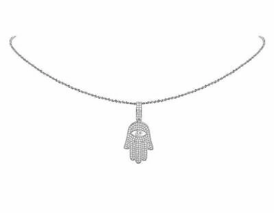 Pre-owned Jewelry Unlimited 14k White Gold Real Diamond Solitaire Evil Eye Hamsa Hand Pendant 1 1/2 Ct 1.75"