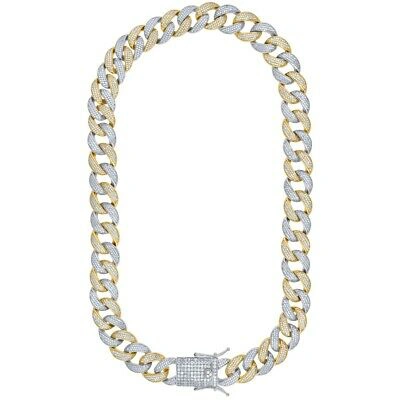 Pre-owned Jewelry Hiphop Mens Cuban Choker Lab Diamond Chain Yellow/ White Gold Finish Necklace 24" 26"
