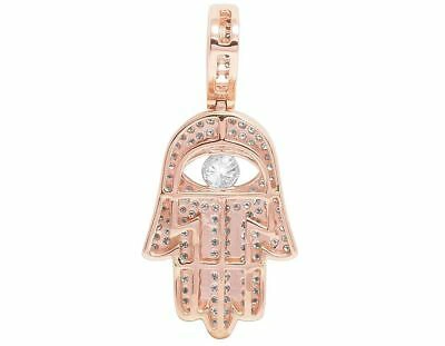 Pre-owned Jewelry Unlimited 14k Rose Gold Real Diamond Solitaire Evil Eye Hamsa Hand Pendant 1 1/2 Ct 1.75"