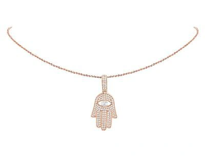 Pre-owned Jewelry Unlimited 14k Rose Gold Real Diamond Solitaire Evil Eye Hamsa Hand Pendant 1 1/2 Ct 1.75"