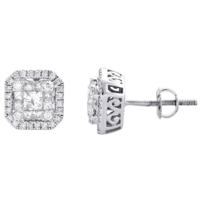 Pre-owned Jfl Diamonds & Timepieces 14k White Gold Round & Princess Cut Diamond Double Halo Studs Earrings 3/4 Ct.