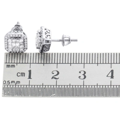 Pre-owned Jfl Diamonds & Timepieces 14k White Gold Round & Princess Cut Diamond Double Halo Studs Earrings 3/4 Ct.