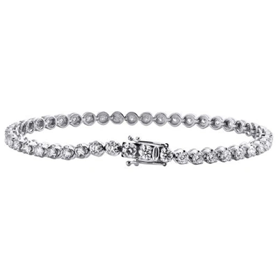 Pre-owned Jfl Diamonds & Timepieces 10k White Gold Round Cut Diamond 4-prong Tennis Link Bracelet 7" | 3.75mm | 4 Ct