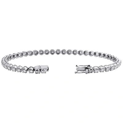 Pre-owned Jfl Diamonds & Timepieces 10k White Gold Round Cut Diamond 4-prong Tennis Link Bracelet 7" | 3.75mm | 4 Ct