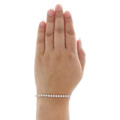 Pre-owned Jfl Diamonds & Timepieces 10k White Gold Round Cut Diamond 4-prong Tennis Link Bracelet 7" | 3.75mm | 4 Ct