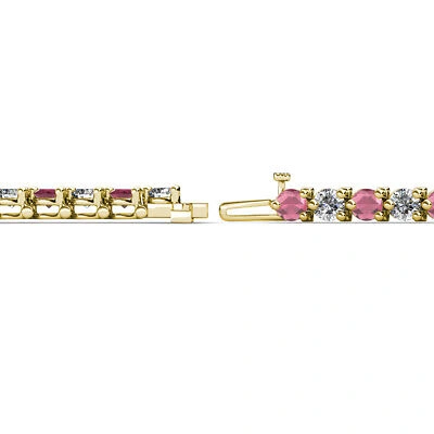 Pre-owned Trijewels Rhodolite Garnet Diamond Tennis Bracelet 5.65 Ctw 14k Yellow Gold Jp:124848 In G-h