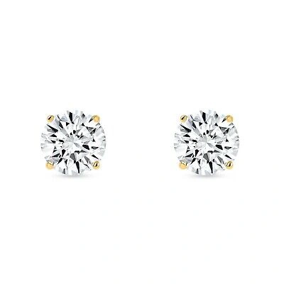 Pre-owned Shine Brite With A Diamond 3 Ct Round Lab Created Grown Diamond Earrings 14k Yellow Gold G/vs Basket Screw