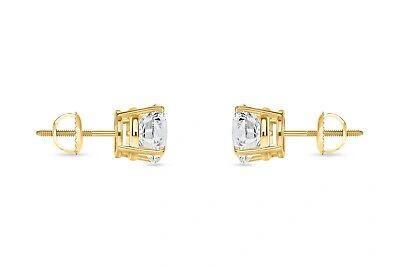 Pre-owned Shine Brite With A Diamond 3 Ct Round Lab Created Grown Diamond Earrings 14k Yellow Gold G/vs Basket Screw