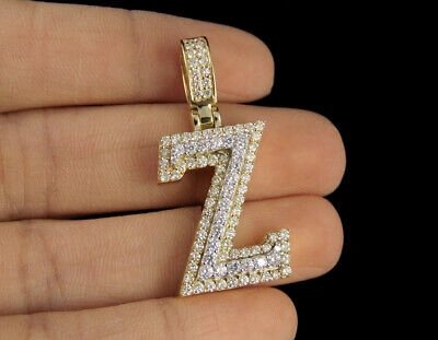 Pre-owned Jewelry Unlimited Z Initial Custom Letter Diamond Pendant Charm In 10k Two Tone Gold 1 1/2 Ct 1.5" In G-h
