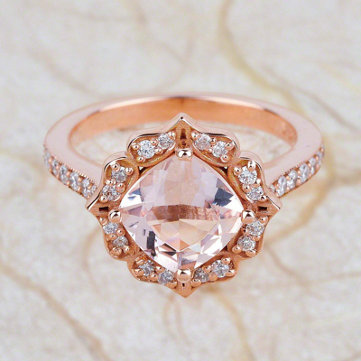 Pre-owned Patrick's Design 2.45ct Floral 8x8mm Morganite & Diamond Engagement Ring 14k Rose Gold Pdh In Pink