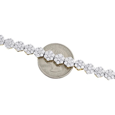 Pre-owned Jfl Diamonds & Timepieces 14k Yellow Gold 7.50mm Round Diamond Cluster Flower Frame 9" Bracelet 11.50 Ct. In White