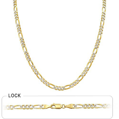 Pre-owned Gd Diamond 4.50mm 20" 17.50 Gm 14k Gold Two Tone White Pave Men's Figaro Chain Necklace