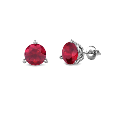Pre-owned Trijewels Ruby Three Prong Solitaire Stud Earrings 1.90 Ctw In 14k Gold Jp:63650 In Red