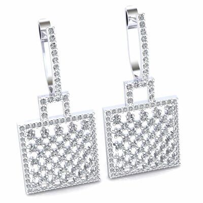Pre-owned Jewelwesell 2.5carat Genuine Round Cut Diamond Ladies Checkered Square Earrings 14k Gold