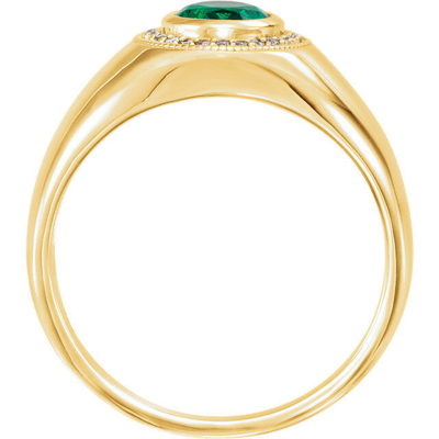 Pre-owned Chatham 14k Yellow Gold Mens Oval  Created Emerald And Genuine Diamond Ring In Green