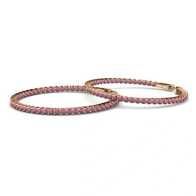 Pre-owned Trijewels Rhodolite Garnet 2 5/8ctw Inside-out Womens Hoop Earrings 14k Rose Gold Jp:37603 In Red-violet