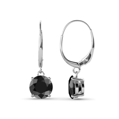Pre-owned Trijewels Black Diamond 6mm 4 Prong Dangling Earrings 2.00 Ctw In 14k Gold Jp:67114